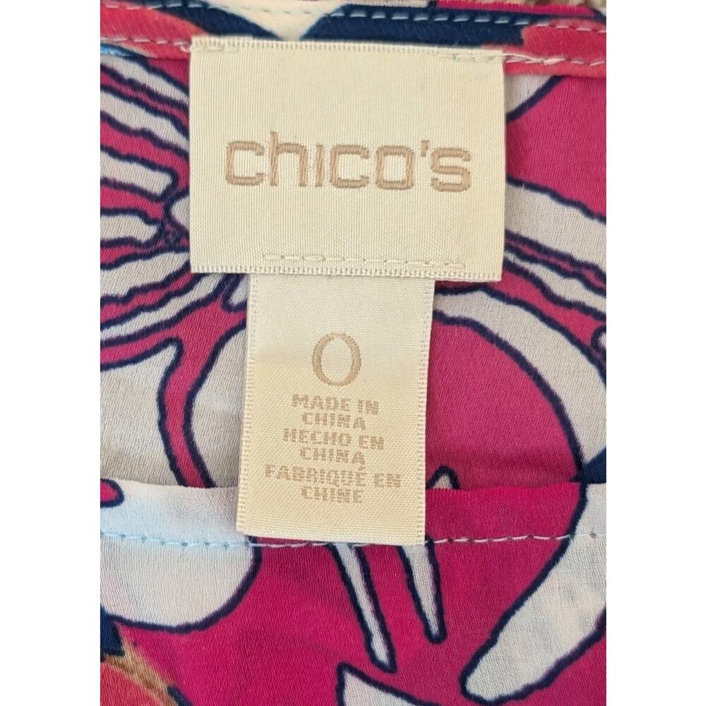 Chicos Womens Blouse Size 0 Small Blue Pink Floral Bell Sleeve Colorful - Picture 6 of 11